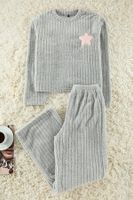 Trendyol Gray Star Embroidered Striped Winter Wellsoft Knitted Pajama Set