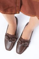 Mio Gusto Viola Brown Flat Toe Women's Low Heel Shoes