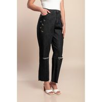 7/8 Jeans Mit Schlitzen, Schwarz