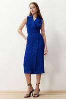 Trendyol Saks Bodycon Button Detailed Double Breasted Neck Sleeveless Midi Pencil Skirt Woven Dress