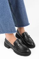 Shoeberry Women's Glide Black Skin Buckle Detail Loafer