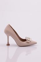 DGN 34125 Women's Square Stone Buckle Heeled Shoes.