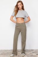 Trendyol Khaki Pocket Detailed High Waist Wide Leg Jeans