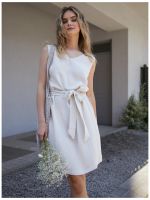 Edoti Midi dress, wide straps with linen