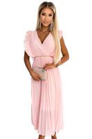 Pleated dress with ruffles, neckline and gold Numoco chain