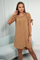 Dress with tie on the sleeves camel