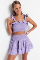 Trendyol Lilac Woven Frilled Blouse and Skirt Set