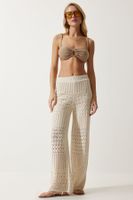 Happiness İstanbul Women's Cream Openwork Knitwear Trousers