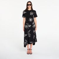 Desigual Asymmetrical Dress With Floral Patterns Black M