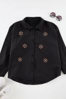 Trendyol Curve Black Large Size Stone Embroidered Poplin Shirt