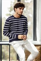 99741 Dewberry Crew Neck Striped Casual Knitwear Sweater-NAVY BLUE