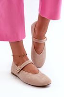 PS1 Bézs csatos Faux Suede Balerina Flats Anlofi