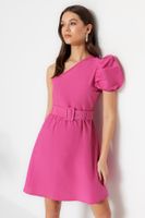 Trendyol Pink Belted Mini Woven Single Sleeve Woven Dress