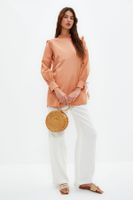 Trendyol Camel Shoulder and Cuff Frilly Woven Cotton Tunic