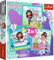 Trefl Puzzle 3v1 - Gabbyine aktivity / Universal Gabby's Dollhouse - puzzle z kategorie 15 - 60 dílků