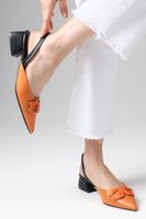 Mio Gusto Selina Orange Color Open Back Women's Short Heeled Shoes with Buckle Accessories.