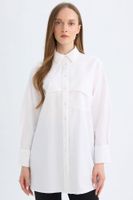 DEFACTO Relax Fit Shirt Collar Poplin Basic Plain Long Sleeve White Shirt Tunic