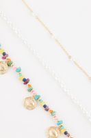 DEFACTO Women's 3-Piece Gold Necklace with Pearls and Seashells