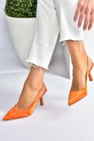 Fox Shoes Women's Orange Satin Fabric Heeled Shoes