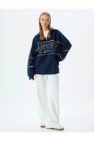 Koton Oversize Sweatshirt Half Zipper College Printed Stand Collar