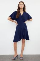 Trendyol Navy Blue Double Breasted Skirt Flounced Mini Woven Dress