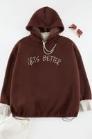 Trendyol Curve Brown Hooded Knitted Sweatshirt