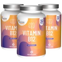 Vitamin B12 1000 mcg hochdosiert + Folat 3er Pack (90 Kapseln) - biologisch aktive Formen: Methylcobalamin und Methylfolat | Essentials Sensilab