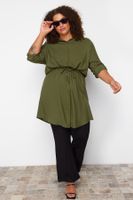 Trendyol Curve Khaki Plus Size Foldable Woven Shirt with Gathered Waist