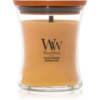 Woodwick Opulent Wood Golden Bourbon dišeča sveča z lesenim stenjem (hearthwick) 275 g