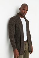 Trendyol Brown Regular Fit Wool Shawl Collar Long Knitted Cardigan