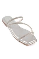 Capone Outfitters With Capone Stones, 3-Stripes, Flat Heel, Quilted Silver Women's Slippers.