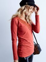 V-neck blouse with lace orange