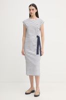 U.S. Polo Assn. šaty bavlnené GROWN ON SLEEVE TIE-DETAIL STRIPE MIDI