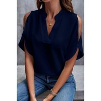 Elegante Weite Bluse Mit "V"-Ausschnitt, Dunkelblau