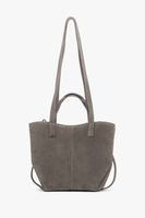 Estro: Szarobrązowa torebka damska z długimi rączkami z włoskiego weluru naturalnego Premium