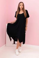 Kesi Włoski Damenkleid aus Viskose mit kurzen Ärmeln und ausgestelltem Saum black