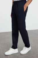 Trendyol Navy Blue Slim Fit Elastic Waist Tied Knitted Casual Trousers