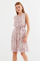 Bigdart 2501 Patterned Zero Sleeve Chiffon Dress - Pink