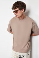 Trendyol Mink Oversize/Wide Cut Basic 100% Cotton T-Shirt