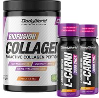BodyWorld Biofusion Collagen 300 g strawberry + 2x L-Carnitine 3000 Shot 80 ml FREE