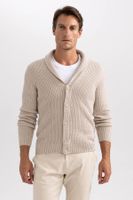 DEFACTO Standard Fit Regular Cut Shawl Collar Buttoned Knitted Cardigan