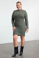 Trendyol Curve Khaki Fitted Winter Knitted Plus Size Dress