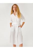 Koton Midi Shirt Dress Linen Blended