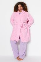 Trendyol Curve Pink Wellsoft/Plush Belted Short Dressing Gown