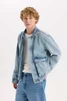 DEFACTO Polo Collar Zippered Jean Jacket with Pocket