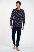 Men's pyjamas Witalis, long sleeves, long legs - print/navy blue