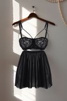 Trendyol Black Lace Skirt Detachable Rope Strap Knitted Babydoll