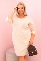 Kesi Włoski Plus Size women's dress with cotton in a simple cut and 3/4 sleeve beige