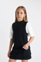 DEFACTO Girl's Black Crew Neck Knitwear Sweater