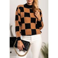 Karierter Pullover Salanilla, Kamel-Schwarz